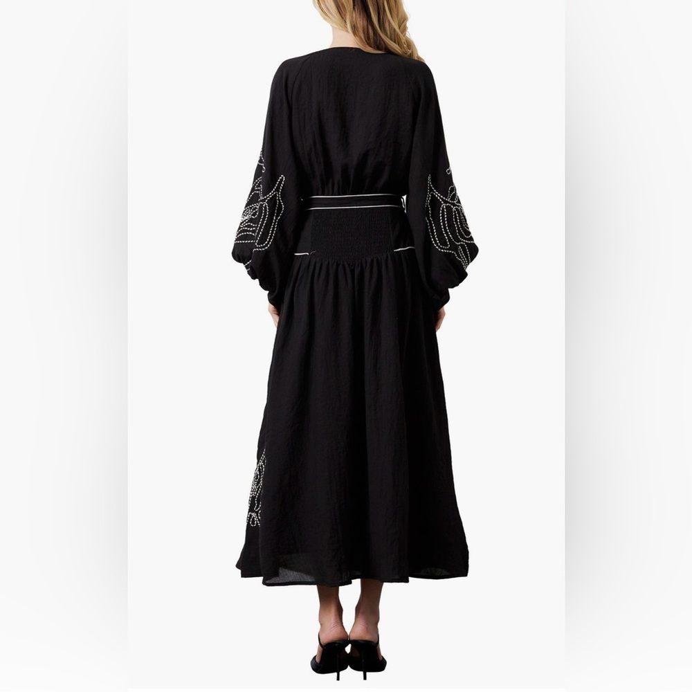 NEW CIEBON Eliza Embroidered A-Line Dress Black 3/4 Sleeve L - Picture 3 of 13